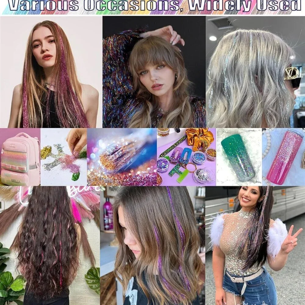 22 Colors 7700 Strands Hair Tinsel Kit, 48 Inch Glitter Tinsel Hair Extensions f